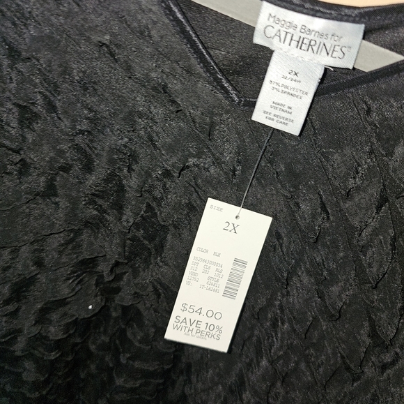 2 MAGGIE BARNES PLUS SIZE 2X TOPS RED BLACK SPRING SUMMER BLOUSE GUC - Picture 3 of 7